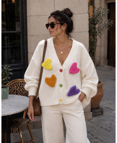 Cárdigan crudo con corazones de colores 2