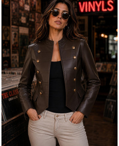 Chaqueta Napoleónica de Efecto Piel chocolate