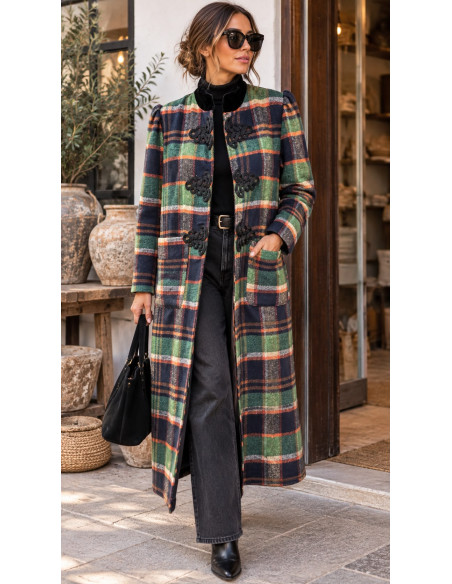 Abrigo Cuadro British Pasamanería verde