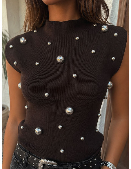 Top negro Silver Studs
