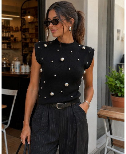 Top negro Silver Studs