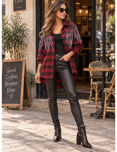❤️ CAMISA/SOBRECAMISA DE CUADROS ROJA CON STRASS