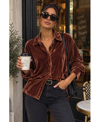 Camisa de terciopelo marrón teja