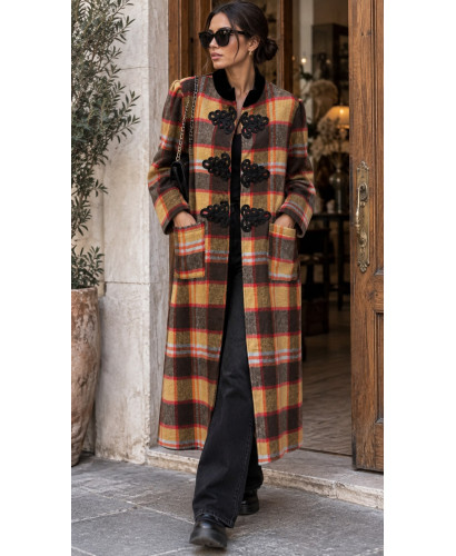 Abrigo Cuadro British Pasamanería mostaza