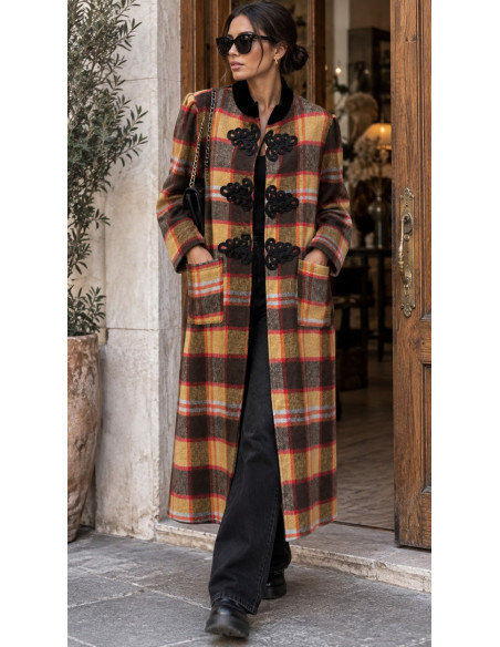 Abrigo Cuadro British Pasamanería mostaza