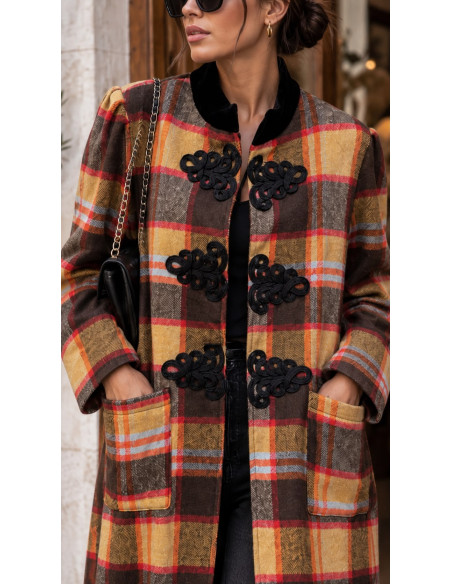 Abrigo Cuadro British Pasamanería mostaza
