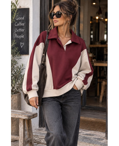 Sudadera Técnica granate y Crudo Cuello Polo 2