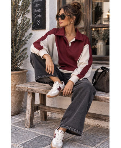 Sudadera Técnica granate y Crudo Cuello Polo