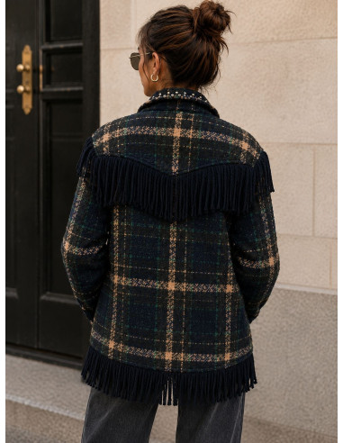 Chaqueta de Paño de Cuadros con Flecos y Tachas...