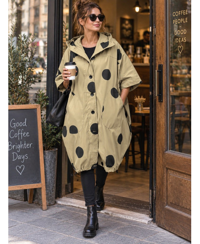 Parka camel Oversize con Lunares Negros y Capucha