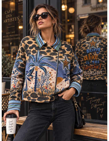 Biker de Antelina Estampada Palmera