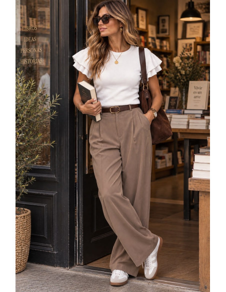 Top de Punto Fino Blanco con Mangas de Volantes 🤍