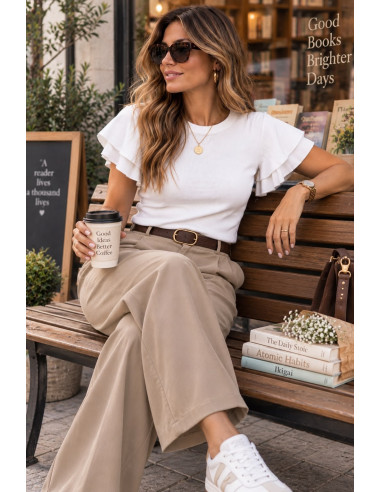 Top de Punto Fino Blanco con Mangas de Volantes 🤍