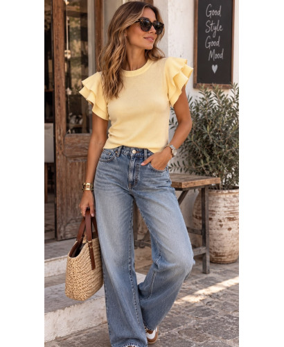 Top de Punto Fino amarillo con Mangas de Volantes