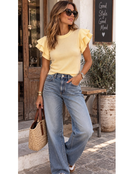 Top de Punto Fino amarillo con Mangas de Volantes