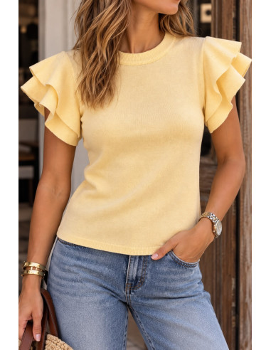Top de Punto Fino amarillo con Mangas de Volantes