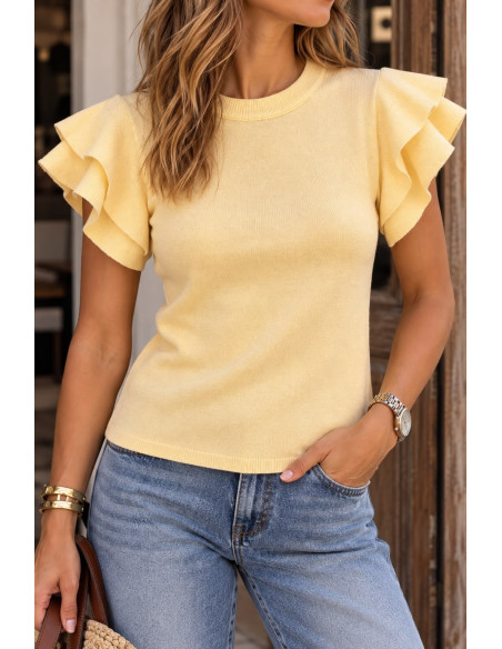 Top de Punto Fino amarillo con Mangas de Volantes