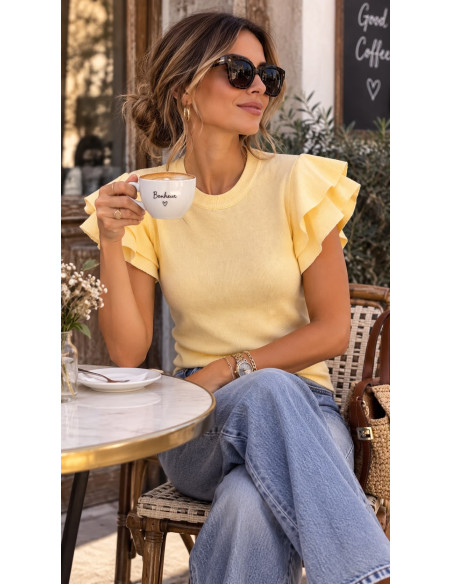 Top de Punto Fino amarillo con Mangas de Volantes