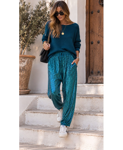 Pantalón Baggy Turquesa de Paillettes ✨ Estilo y Brillo