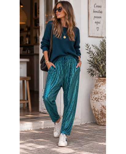 Pantalón Baggy Turquesa de Paillettes ✨ Estilo y Brillo 2