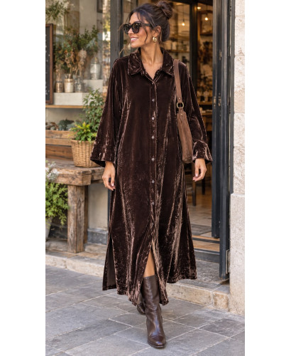 Vestido camisero de terciopelo con aberturas laterales...