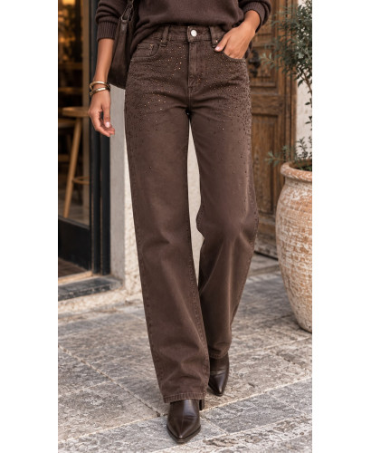 Pantalón Vaquero Chocolate Recto con Strass ✨