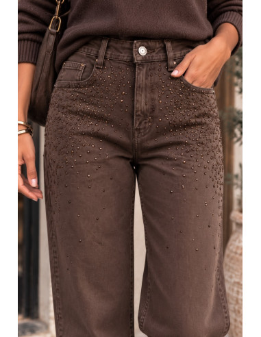 Pantalón Vaquero Chocolate Recto con Strass ✨