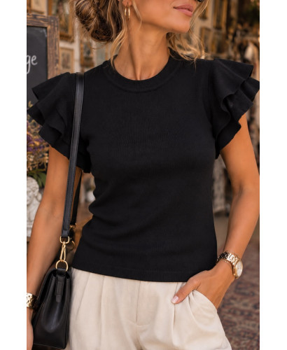 Top de Punto Fino negro con Mangas de Volantes 2