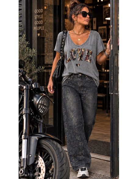 🩶 Camiseta LOVE Camuflaje Gris Lavado ✨