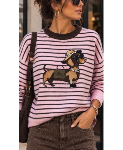 🐶✨ Suéter rosa de Rayas con Perrito y Cristales 2