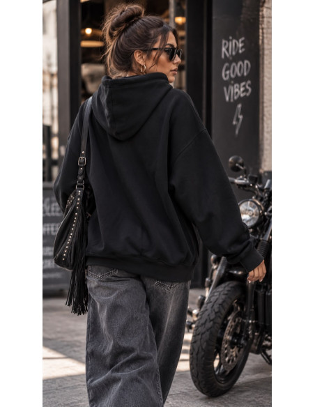 🖤 Sudadera Negra con Capucha y Estampado Artístico