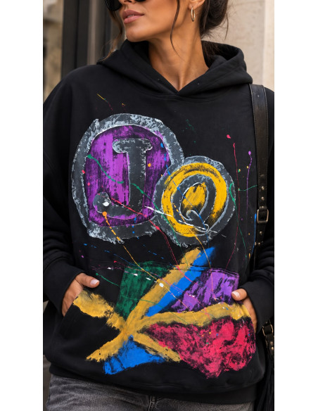 🖤 Sudadera Negra con Capucha y Estampado Artístico
