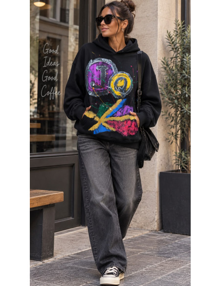 🖤 Sudadera Negra con Capucha y Estampado Artístico