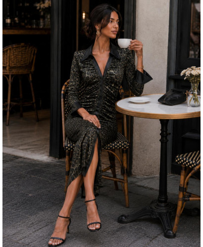 Vestido Largo Animal Print Drapeado Efecto Piel 2