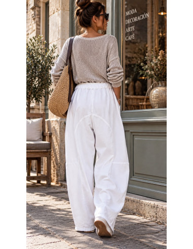 Pantalón Flor Blanco de Pata Globo