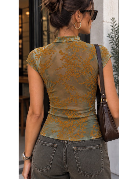 Top de Tul verde con Estampado de Terciopelo