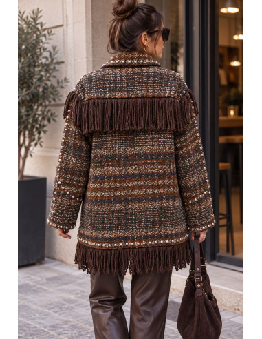 Chaqueta de Paño de Cuadros con Flecos y Tachas...