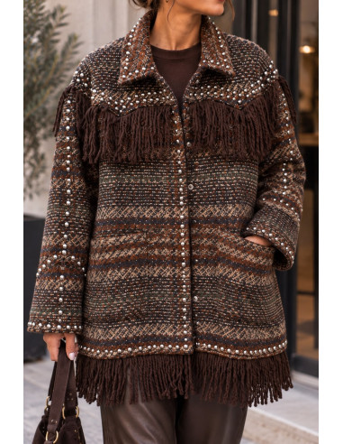 Chaqueta de Paño de Cuadros con Flecos y Tachas...