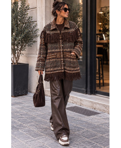 Chaqueta de Paño de Cuadros con Flecos y Tachas Plateadas... 2