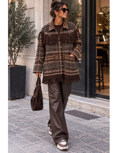 Chaqueta de Paño de Cuadros con Flecos y Tachas...