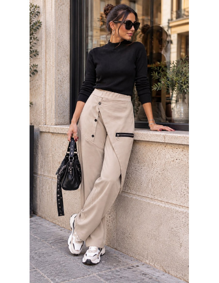 👖 Pantalón Crudo Punto Milano – Corte Estilizador con Bolsillo Lateral