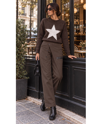 Pantalón chocolate Punto Milano – Corte Estilizador con... 2