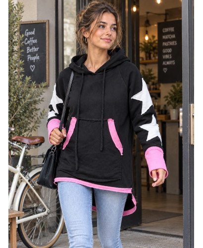 🖤 Sudadera Asimétrica Negra con Estrellas y Detalles Rosa 2
