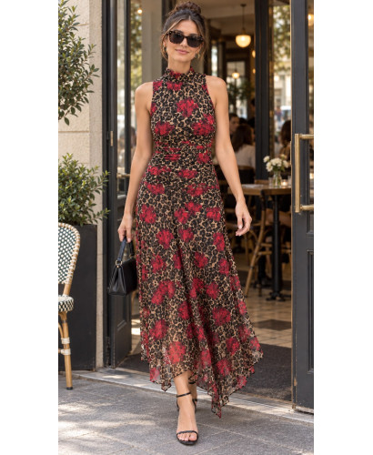 Vestido Animal Print con Rosas Rojas