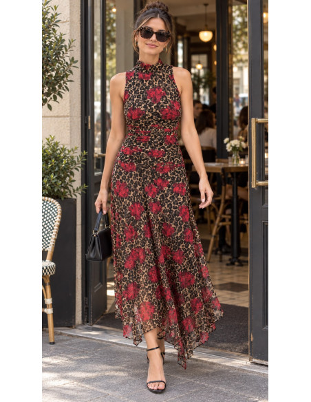 Vestido Animal Print con Rosas Rojas