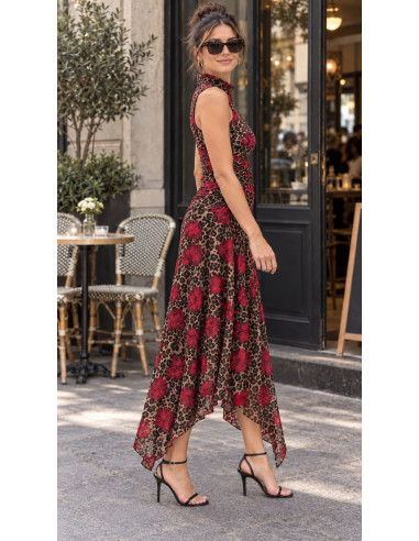 Vestido Animal Print con Rosas Rojas