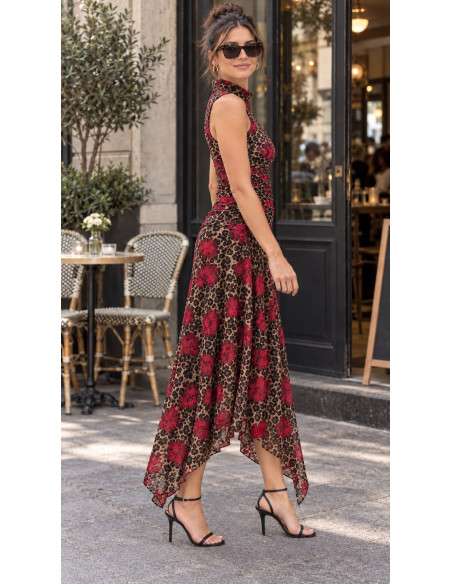 Vestido Animal Print con Rosas Rojas