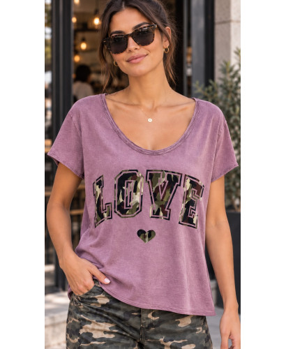🩶 Camiseta LOVE Camuflaje burdeos Lavado ✨