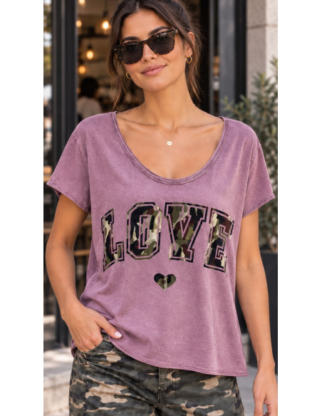 🩶 Camiseta LOVE Camuflaje burdeos Lavado ✨