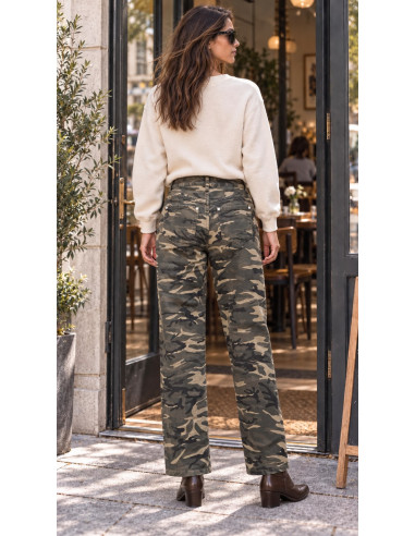 🪖 Pantalón Camuflaje Talle Alto con Costuras en...